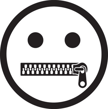 Smiley face with zipper mouth graphic expression illustration communication statement confidential monochrome representation discreet