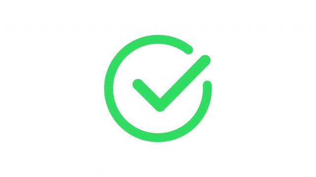 Green circular checkmark rising from bottom with bounce outline confirmation animation Prores Alpha Channel 4K 60fps
