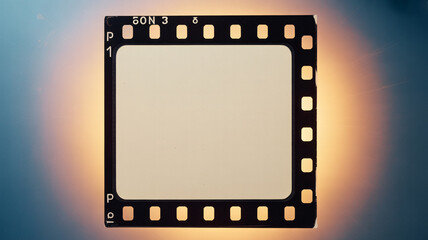 Fototapeta premium A film strip with a glowing background and a blank center for creative use