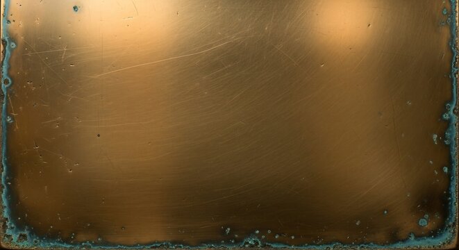 Aged Copper Plate with Patina and Rough Edges.
