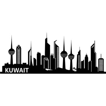 Kuwait City Skyline Silhouette Black and White Landmark Buildings