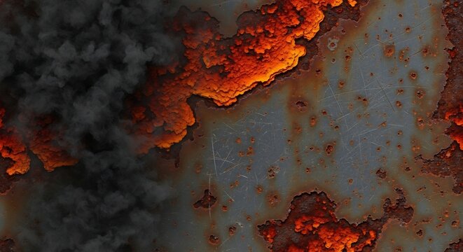 Close-up of Rusty Metal Surface with Orange and Black Textures.