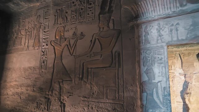 4k Footage of interior Hieroglyphs in Abu SImbel Egypt. four Interior Statues Of Abu Simbel Temple In Egypt.4k Footage of interior Hieroglyphs in Abu SImbel Egypt. four Interior Statues Of Abu Simbel 