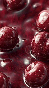 Ripe red cherries soaking in juice