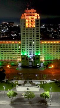 Duque De Caxias Square In Rio De Janeiro In Brazil. Illuminated City Landscape. Downtown District. Highrise Buildings. Duque De Caxias Square At Night In Rio De Janeiro In Brazil. 