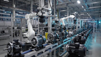Fototapeta premium Advanced Robotic Automation in a Modern Industrial Manufacturing Facility