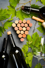 Fototapeta premium Set of red and white wine in bottles and glasses. Grape. Composition for design.