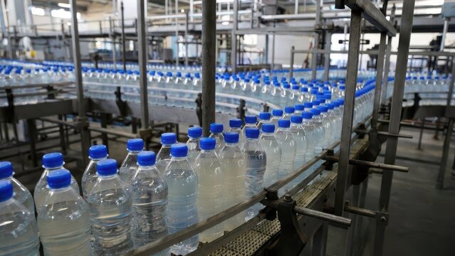 Water Bottling Production Line in a Modern Factory Setting
