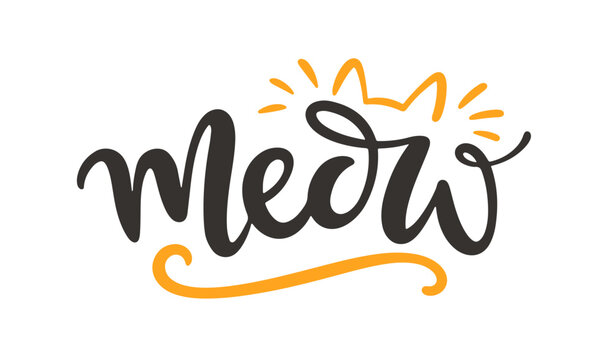 Meow hand lettering, cat badge modern calligraphy 