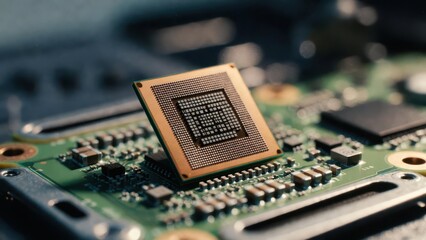 Naklejka na ściany i meble Close-Up of Computer Microprocessor on Circuit Board Technology