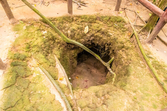 A view of a widened entrance to the tunnel network used by the Viet cong in the Vietnam war