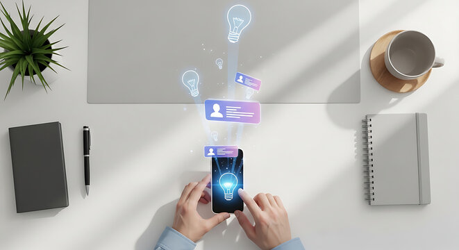 User receiving innovative ideas and social notifications on phone
