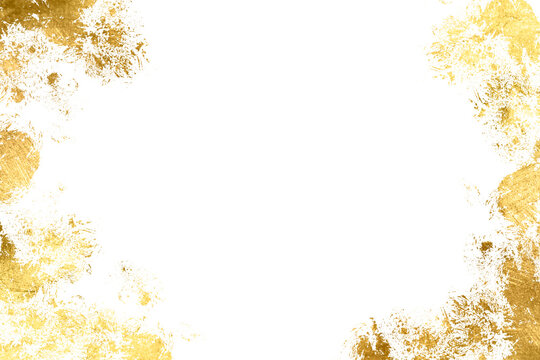  Aesthetic frame Golden splashes of watercolor paint. Old gold texture with gold paper particles and gold flakes that shimmer. Watercolor gold foil pieces flake.  The gold foil borders PNG Gold brush.
