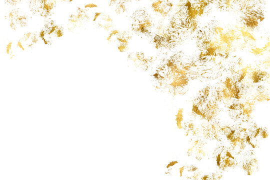 Watercolor gold. Golden foil pieces flake. Old gold texture with gold paper particles and gold flakes that shimmer. Gold Foil splatter glitter Golden stroke on transparent background. Png for holiday.