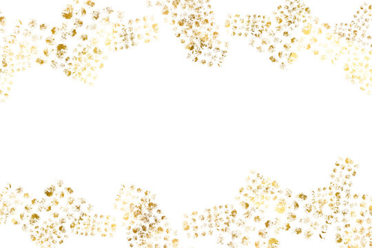 Watercolor Old gold texture Gold sparkle splatter border.  Watercolor gold foil pieces flake. Golden luxury abstract foil frame for holiday projects card,congratulations, graduation, advertising.
