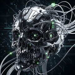 Obraz premium Cybernetic Skull - A Futuristic and Technological Masterpiece.