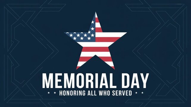 Memorial Day graphic design featuring star shaped American flag honoring military service members and veterans