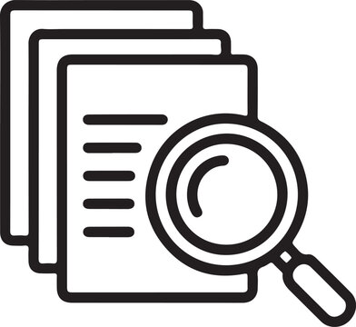 Magnifying glass examining a stack of documents for detailed review isolated on white background

