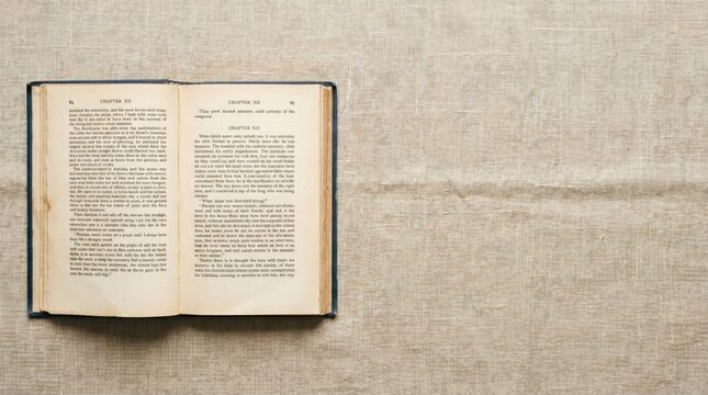 Open Vintage Book Chapter XII on Linen Background
