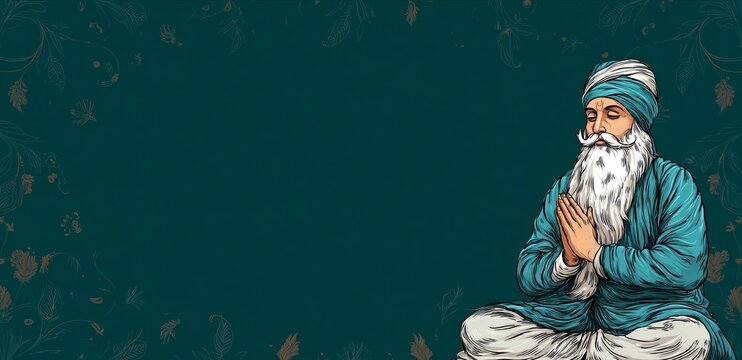 Guru Nanak Dev Ji in Meditation, Peaceful Artwork