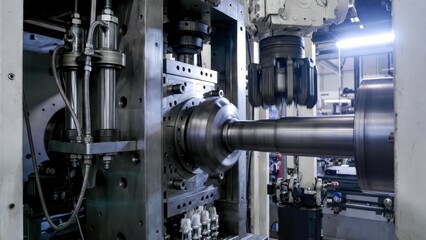 Fototapeta premium Precision Machining Process in Modern Industrial Manufacturing Facility