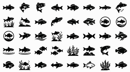 Fototapeta premium Collection of fish silhouettes in various styles and designs 