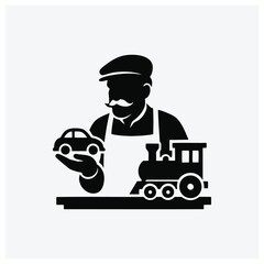 Obraz premium Automotive mechanic and train silhouette icon