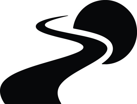 Silhouette abstract winding path and circle minimalist logo vector design