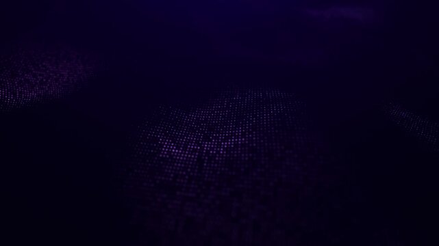 Dark purple digital dots form a smooth abstract landscape with subtle motion, depth, and minimal futuristic technology atmosphere.