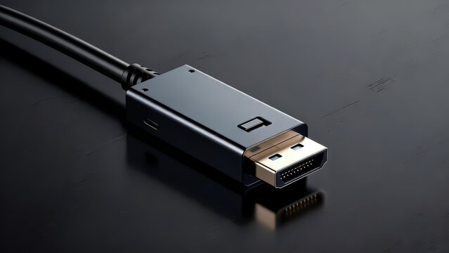 Close-up of a DisplayPort Cable Connector on a Black Surface
