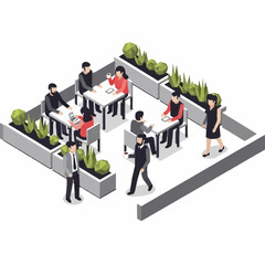 Fototapeta premium People dining and working in an outdoor cafe setting.