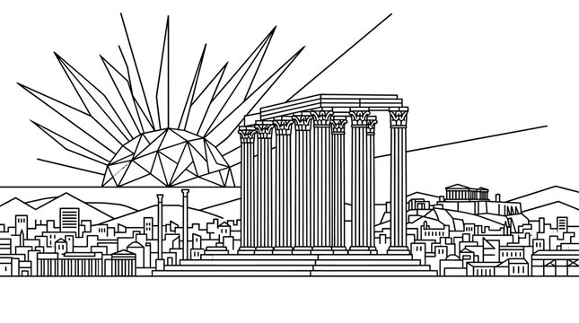 Athens Skyline with Temple of Olympian Zeus