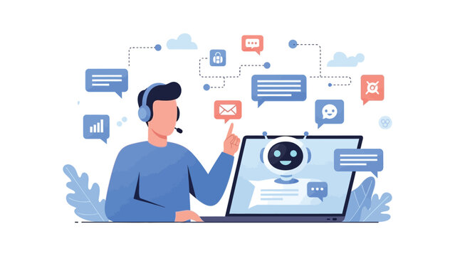 AI chatbot customer support with human agent flat vector illustration