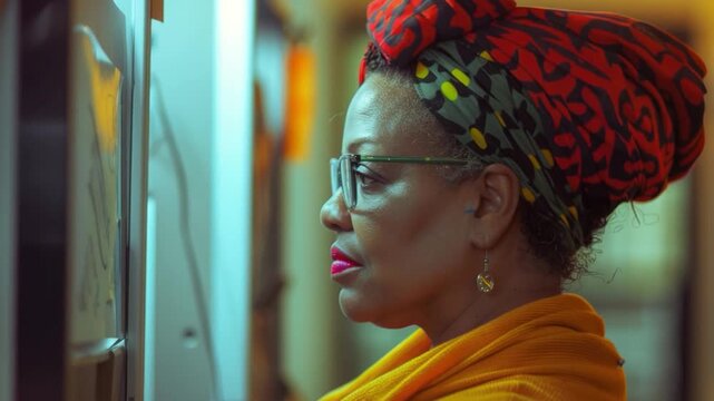 A woman wearing a headscarf and glasses, likely for modesty or anonymity