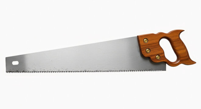 Carpenter's hand saw with wooden handle isolated on white background perfect for woodworking