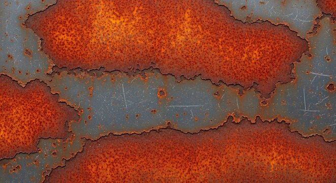 Close-up of Rusted Metal Surface with Orange and Blue Patches.