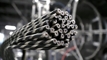 Fototapeta premium Close-up of Industrial Cables in Production Process for Engineering