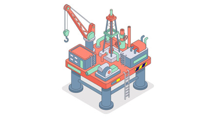 Naklejka premium Isometric view of an oil rig platform with industrial equipment and machinery