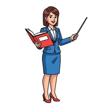 Businesswoman holding book and pointer.