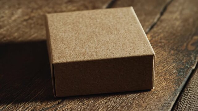 Small Square Kraft Cardboard Box on Wooden Surface
