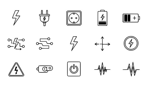Electricity and electric current vector icon set &ndash; energy symbols