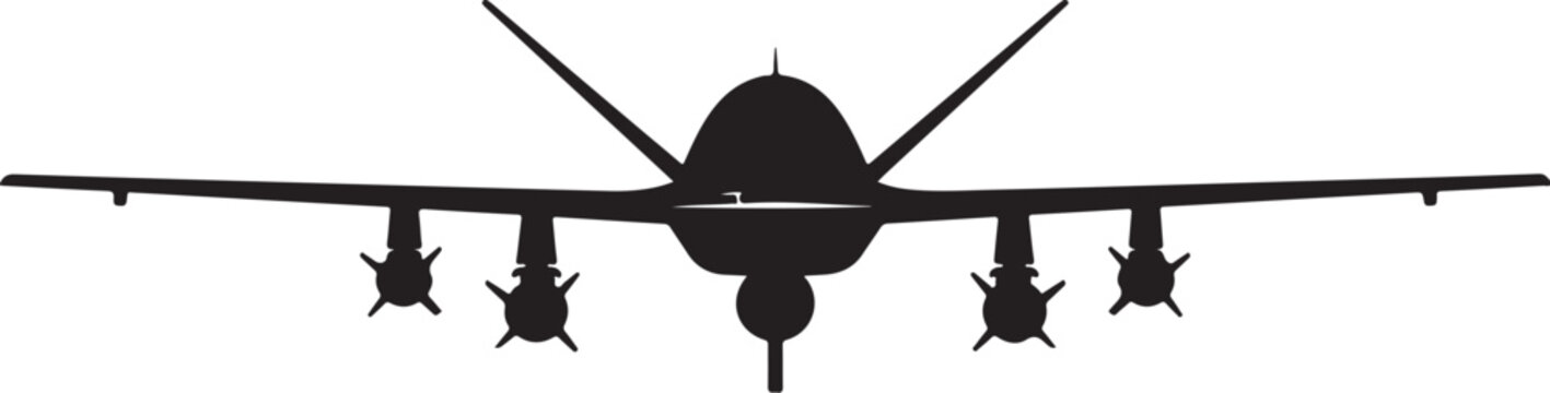 Military drone, stealth aircraft, black silhouette, fighter jet, aviation icon