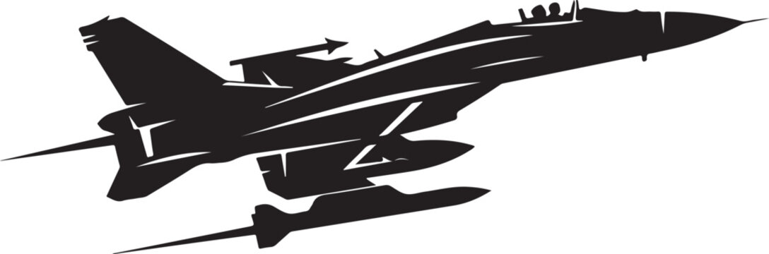 Fighter Jet Silhouette, Military Aircraft Icon, Black Warplane Vector, Aviation Symbol