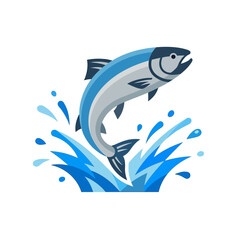 Fototapeta premium Flat salmon fish icon with splash trail, grid style, clean lines, minimal.