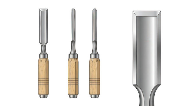 Set of professional woodworking chisels with cork handles for precision crafting and carpentry