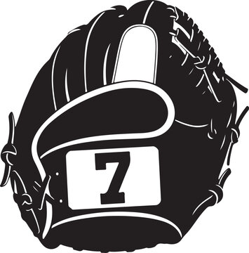 Baseball glove, black, vector, sports equipment, number 7