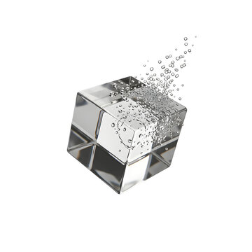 Shiny Metal Cube Disintegrating Slowly.