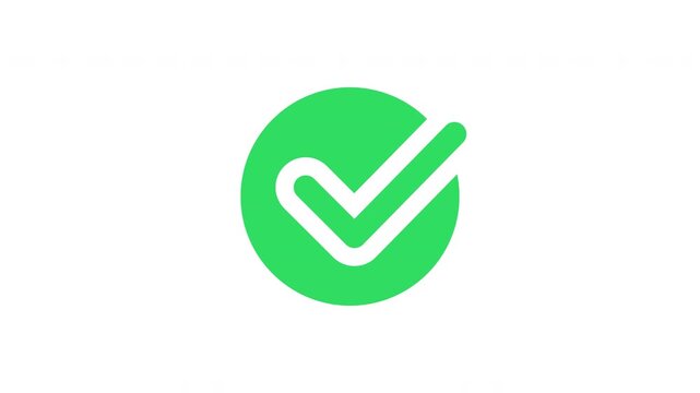 Green filled checkmark simple bold confirmation animation minimal clean UI icon Prores Alpha Channel 4K 60fps