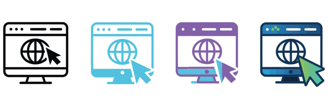 Web portal icon collection set, multiple styles, website and digital platform navigation symbols, login dashboard and online portal interface icons, clean modern vector illustration.