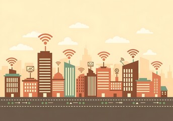 Obraz premium Smart City Connectivity – Wireless Buildings Urban Technology Network Illustration